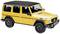 Yellow toy car in an SUV style with black details and a Mercedes star on the grille, set against a white background.