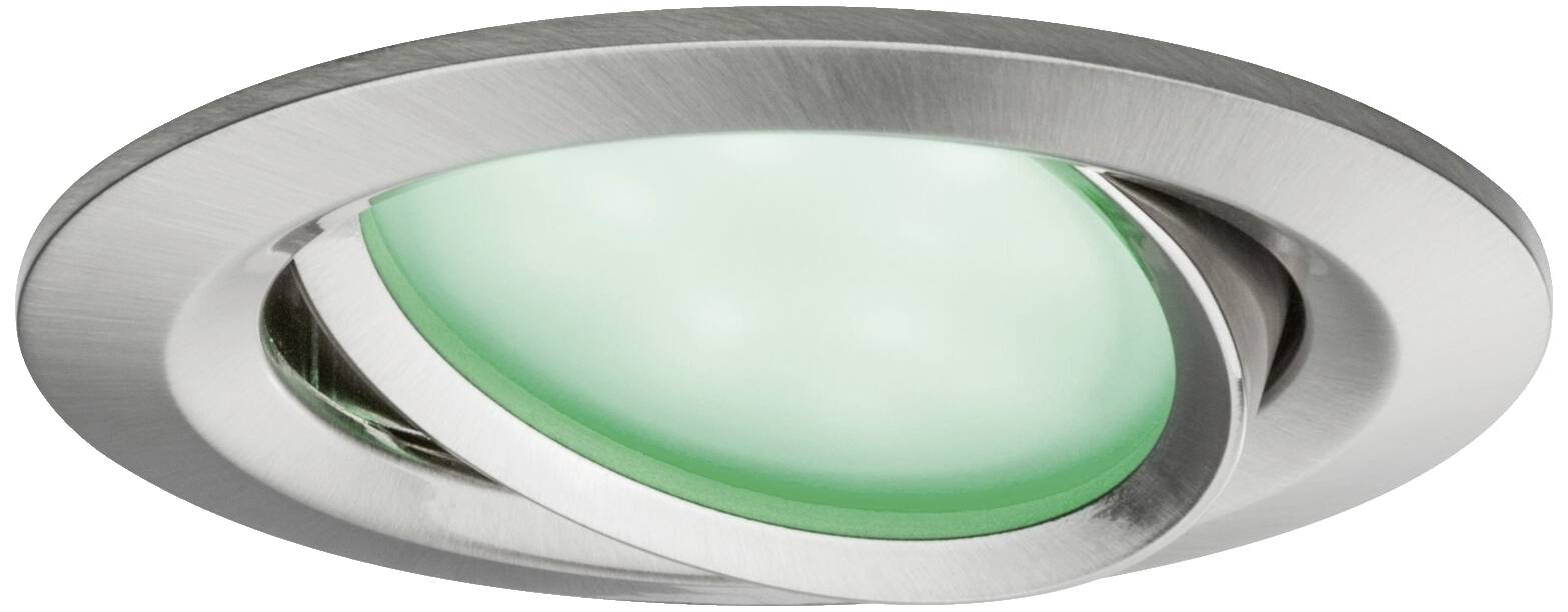 Recessed ceiling spotlight in contemporary stainless steel finish with a green glass diffuser, suitable for interior lighting.