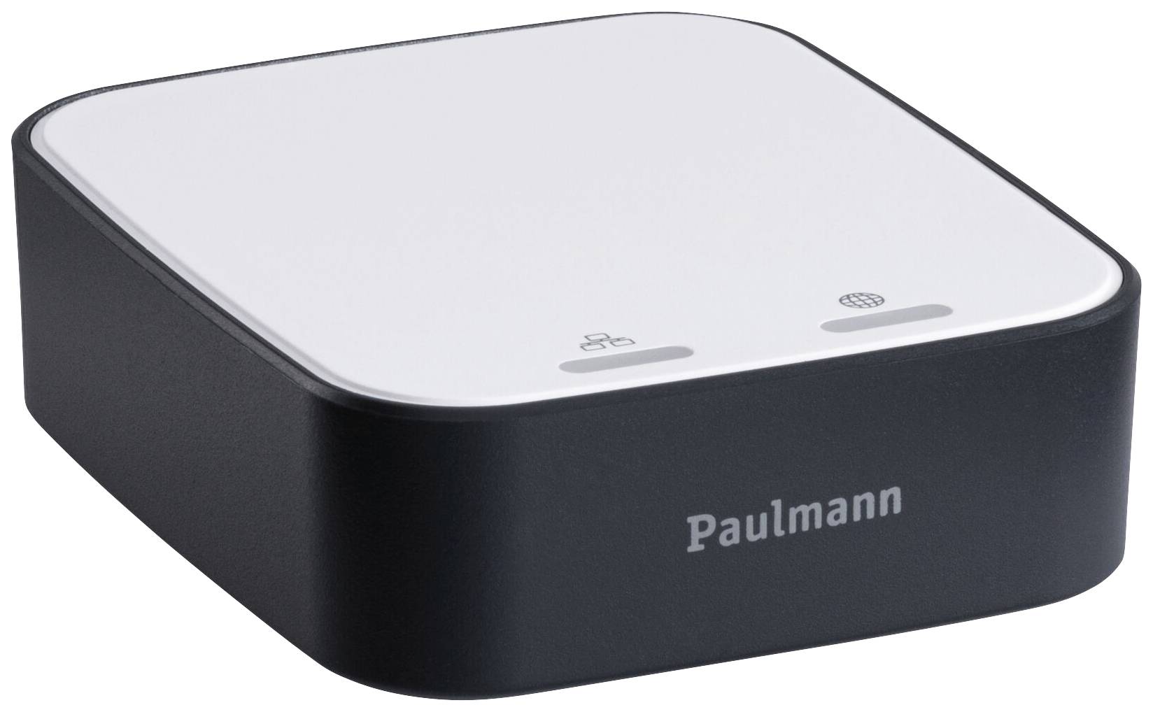 A rectangular black and white device with the 'Paulmann' logo on the front. Two symbols are located at the top.