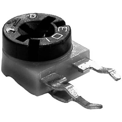 'Image of a potentiometer with three terminals and a slotted adjustment screw for setting the resistance.'