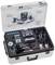 Portable soldering tool case with various tools and electronic devices. Upper lid displays graphic and description.