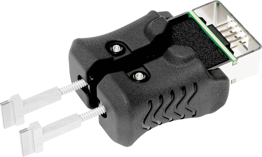 A black VGA plug with a robust, ribbed grip, two metal screws, and a multi-pin connector.
