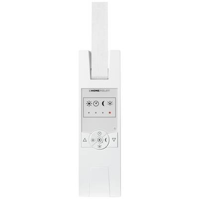 Remote control with button and display control for window blinds. Contains symbols for sun, moon, heart and arrow buttons.