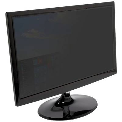 Flat computer monitor with a black frame and glossy stand, screen is switched off.