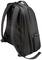 Black rucksack with padded straps and multiple compartments, rear view.