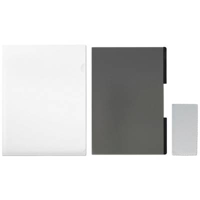 Three objects side by side: a white rectangular object, a dark rectangular object, and a smaller grey rectangle.
