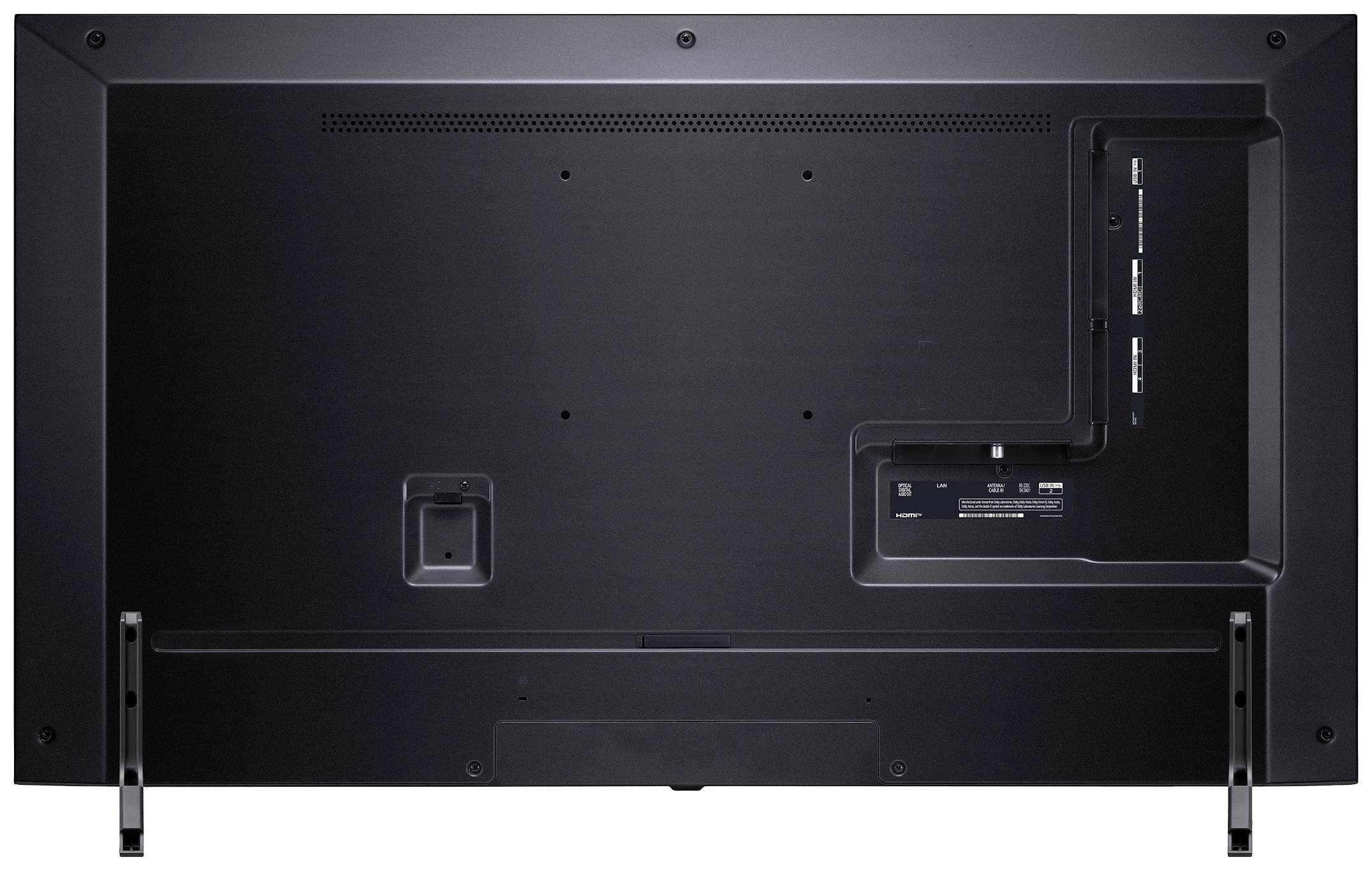 The back of a large, black television. Visible connections on the right-hand side make it easy to connect devices.