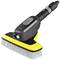 Steam cleaner attachment with brush and handle for cleaning surfaces. Yellow and black design, ideal for stubborn dirt.