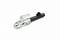 A silver towbar coupling lever is attached to a black pipe, depicted against a white background.
