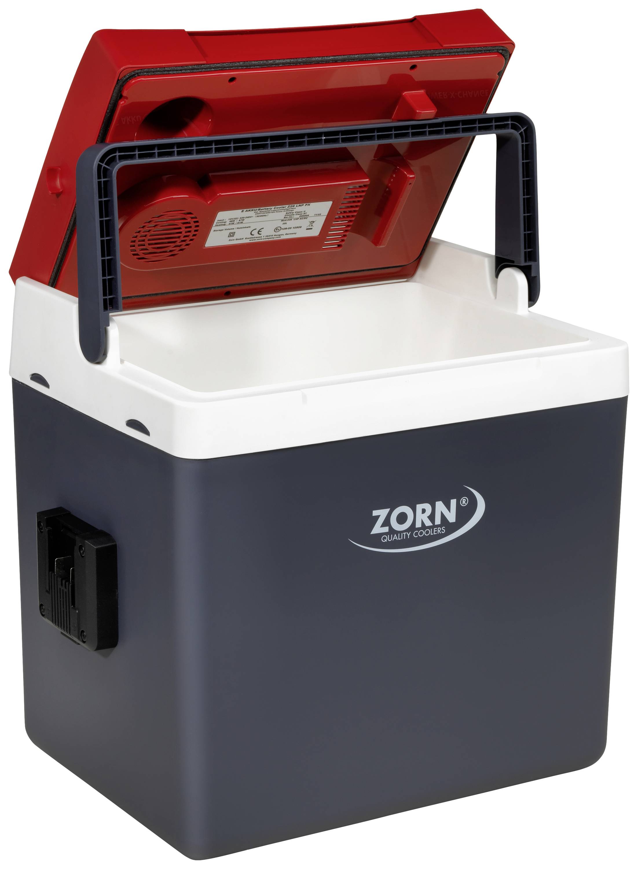 ZORN Cooler Z 26 LNE PX Cordless cool & heating box EEC: E (A - G) Thermoelectric 230 V, 12 V, 18 V White-red, Grey 25 l Max. 17°C below ambient temperature