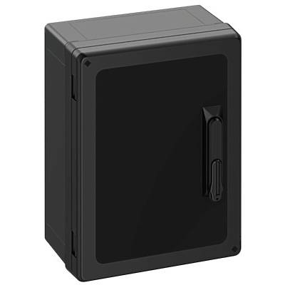 Black locked cabinet with right-hand door and handle, against a neutral background.
