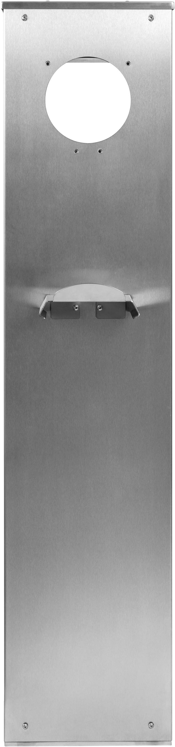 Metal plate with a circular opening at the top and a small curved resistor in the middle.