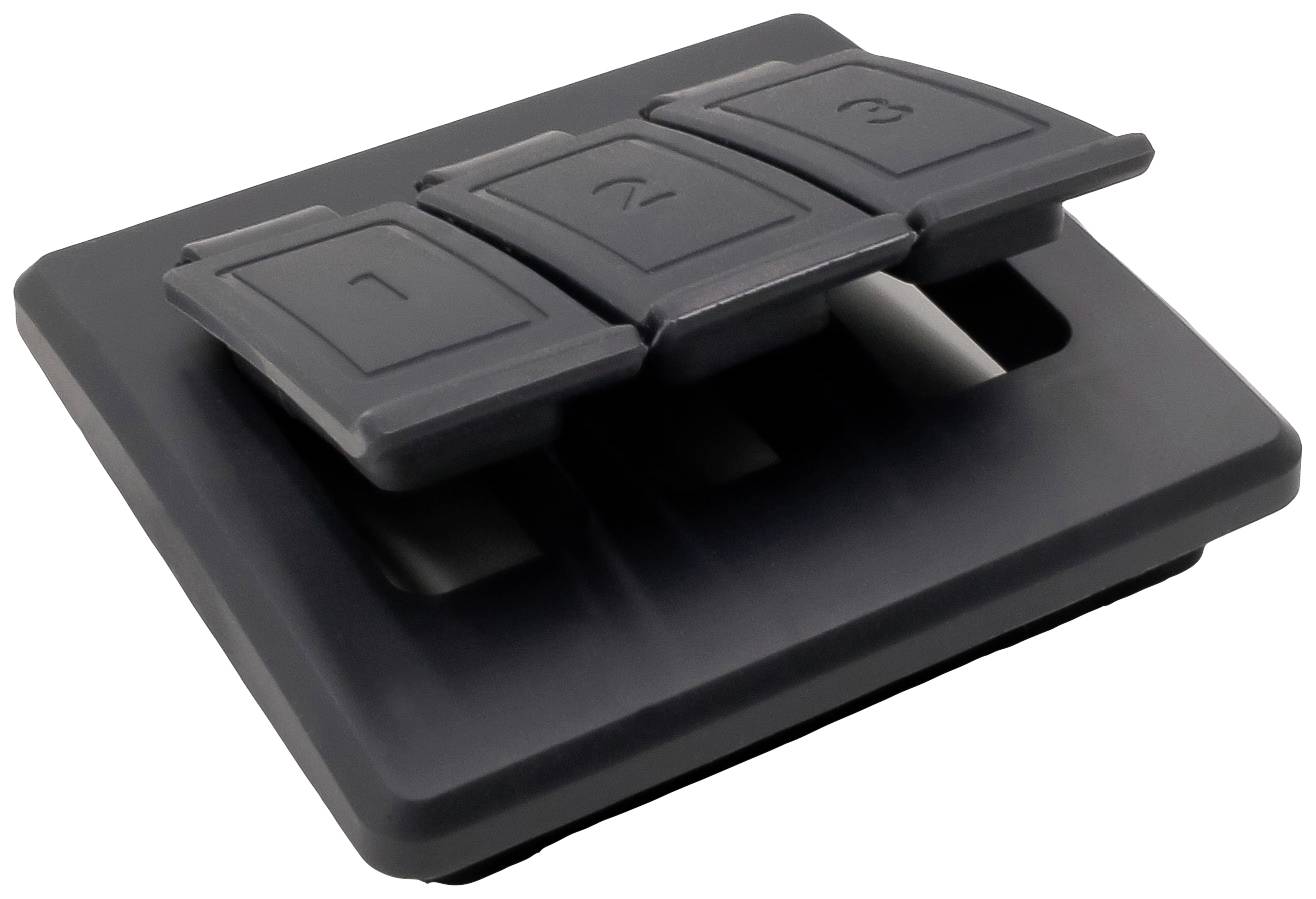 Black light switch with three numbered toggle switches: '1', '2', '3'. Each toggle switch slightly raised and angled for easy operation.