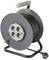 Grey and black cable reel with four plug sockets and carry handle. Ideal for diverse cabling requirements in mobile applications.