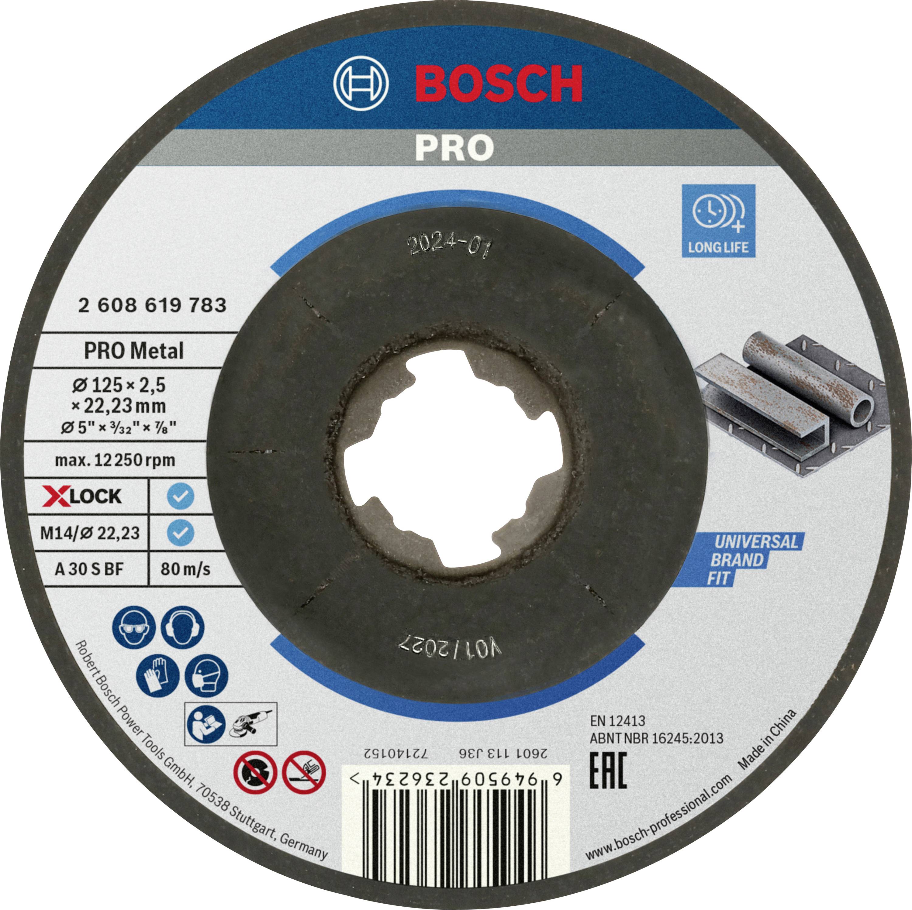 Bosch PRO cutting disc for metal, diameter 125 mm, bore 22.23 mm, Long Life, X-Lock System, Universal Brand Fit.