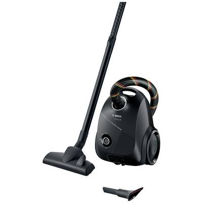 'Bosch Vacuum Cleaner Series 2', black vacuum cleaner with long nozzle and additional attachment, suitable for carpets and hard floors.