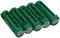 Four green rechargeable AA batteries from 'Beltrona' lying side by side, showing metal contacts.