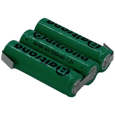 Three green AA NiMH rechargeable batteries by the brand 'Beltrona' with a capacity of 1500mAh and a voltage of 1.2V are lying side by side.