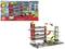 Multi-storey toy car park with lifts and ramps. Includes vehicles and helicopters. Packaging shows the complete set.