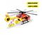 A yellow and red toy rescue helicopter with light and sound features, marked with '112' and featuring a wind-up rotor.