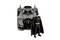 A Batman action figure stands in front of a Batmobile model on a white background.