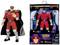 Action figure of M. Bison from 'Street Fighter', wearing a red suit and grey cape, with packaging displaying interchangeable heads.