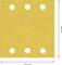 Yellow sandpaper with six round holes in a rectangular pattern; width: 107 mm, height: 115 mm. Arrows indicate dimensions.