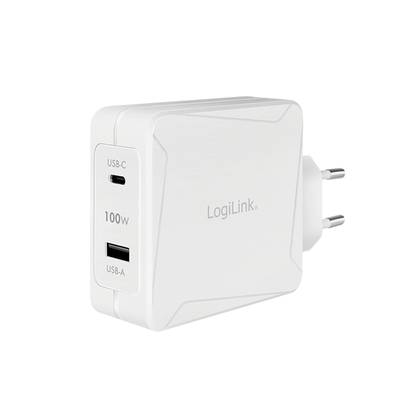Image of LogiLink PA0281 USB charger Indoors, Mains socket No. of outputs: 2 x USB-C® socket (Power Delivery), USB 2.0 port A USB Power Delivery (USB-PD)
