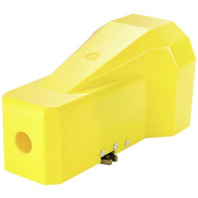 Yellow plastic artwork in an abstract form.