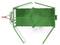 Green agricultural machine with open flaps, viewed from above. Possibly a trailer for harvested crops.