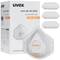 FFP2 protective masks by Uvex with valve, silver colour. One pack and several individual masks visible. Protection for respiratory airways.