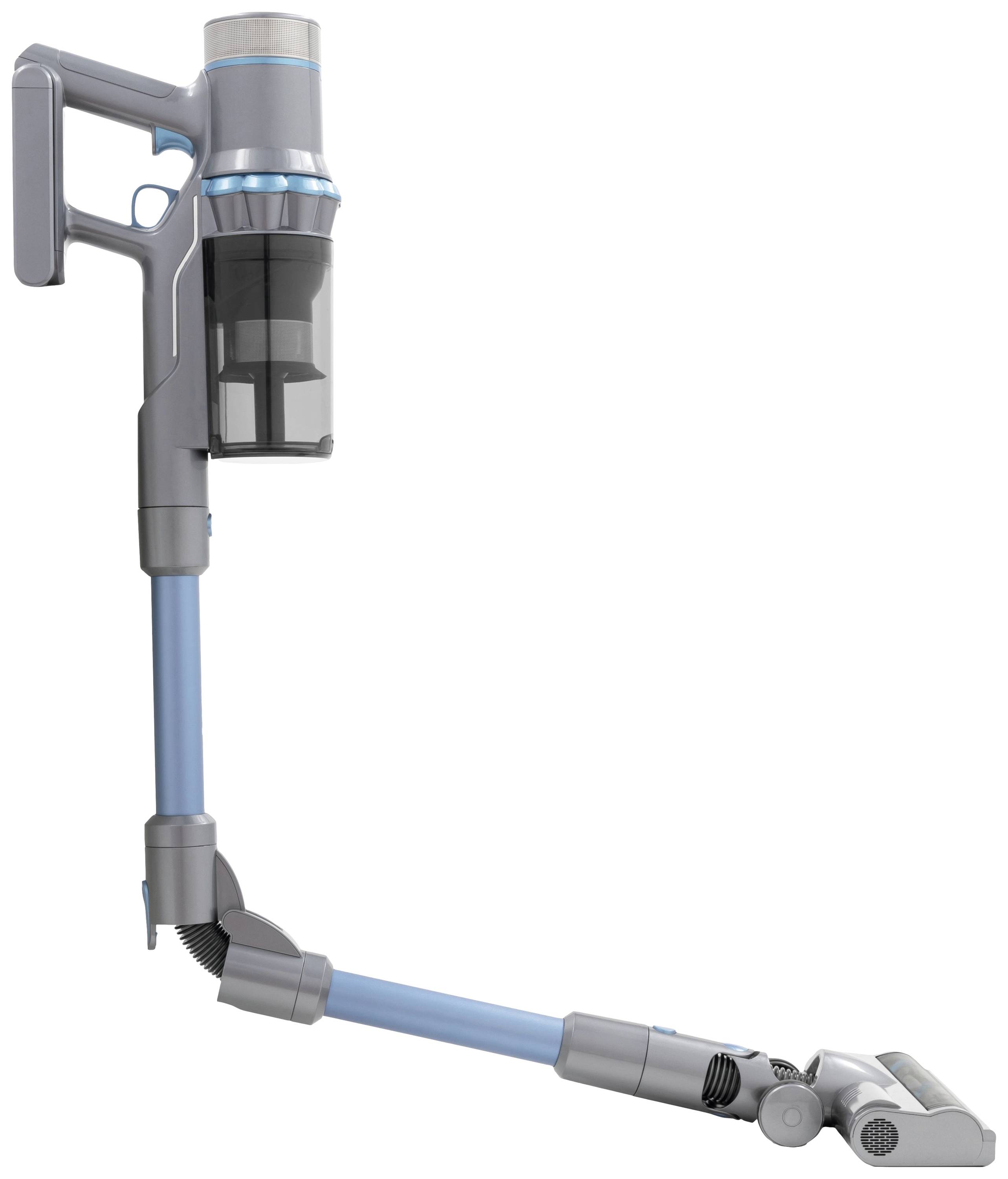 A cordless vacuum cleaner with a flexible suction tube demonstrates its versatility when cleaning hard-to-reach areas.