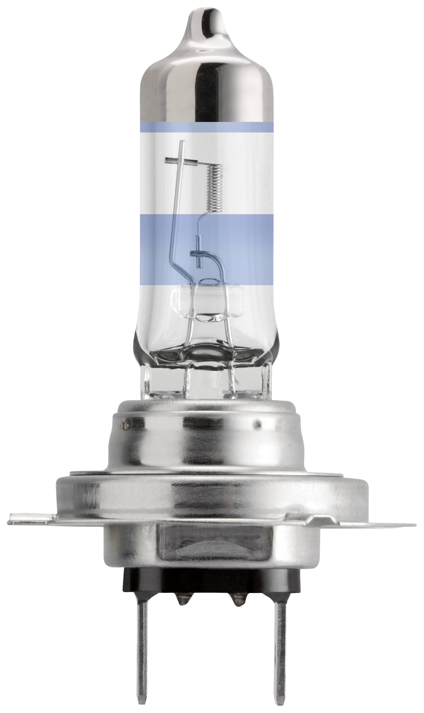 Halogen lamp with metal base and glass housing, typically used for headlights.