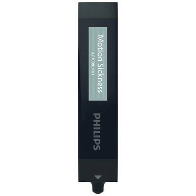 Philips Product Label with text 'Motion Sickness AC1000B/11'. Black background, vertical design.