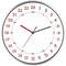 Analogue clock with a 24-hour dial. Hours 13 to 24 are marked in red, 1 to 12 in black. Clock shows 10:10.
