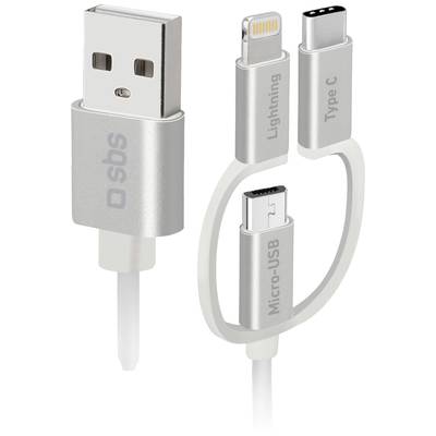 sbs mobile USB-C cable USB 2.0 USB-C®, Apple Lightning plug, USB Micro-B plug 1.20 m White  TECABLEUSBIP53189W