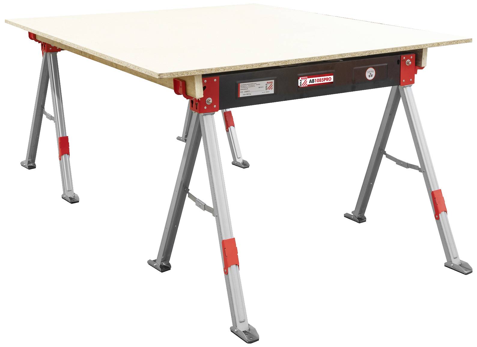 A table with sturdy, height-adjustable metal legs and a large, bright tabletop. Ideal for versatile work applications.