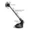 A black, height-adjustable mobile phone holder with 360-degree rotation and an extendable length from 8 cm to 16 cm.