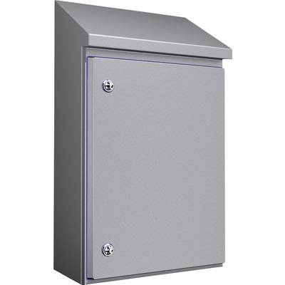 Grey metal letterbox with a slanted lid and two silver locks.