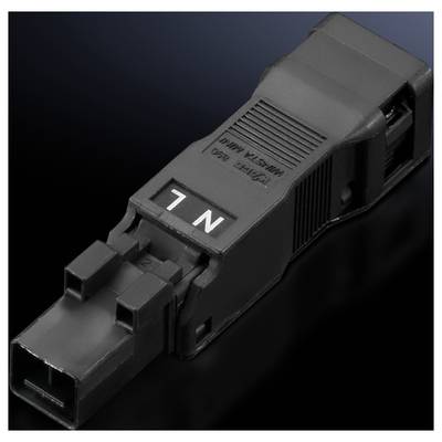 A black electrical plug module with 'N' and 'L' labelling on a dark surface.