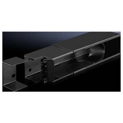 Black metal enclosure with removable cover, showing internal structure and connection points, against a dark background.