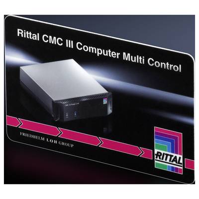 The image depicts a black device labelled 'CMC III Power Unit' with the Rittal and Friedhelm Loh Group logos.