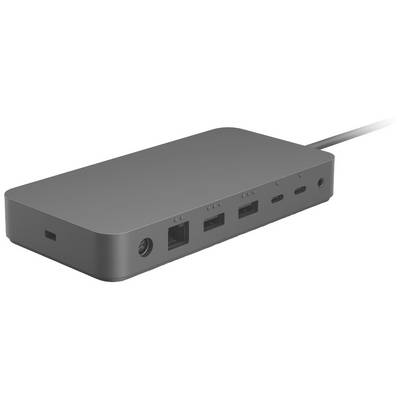A grey electronic device with multiple ports, including USB and Ethernet connections, for computer connectivity.