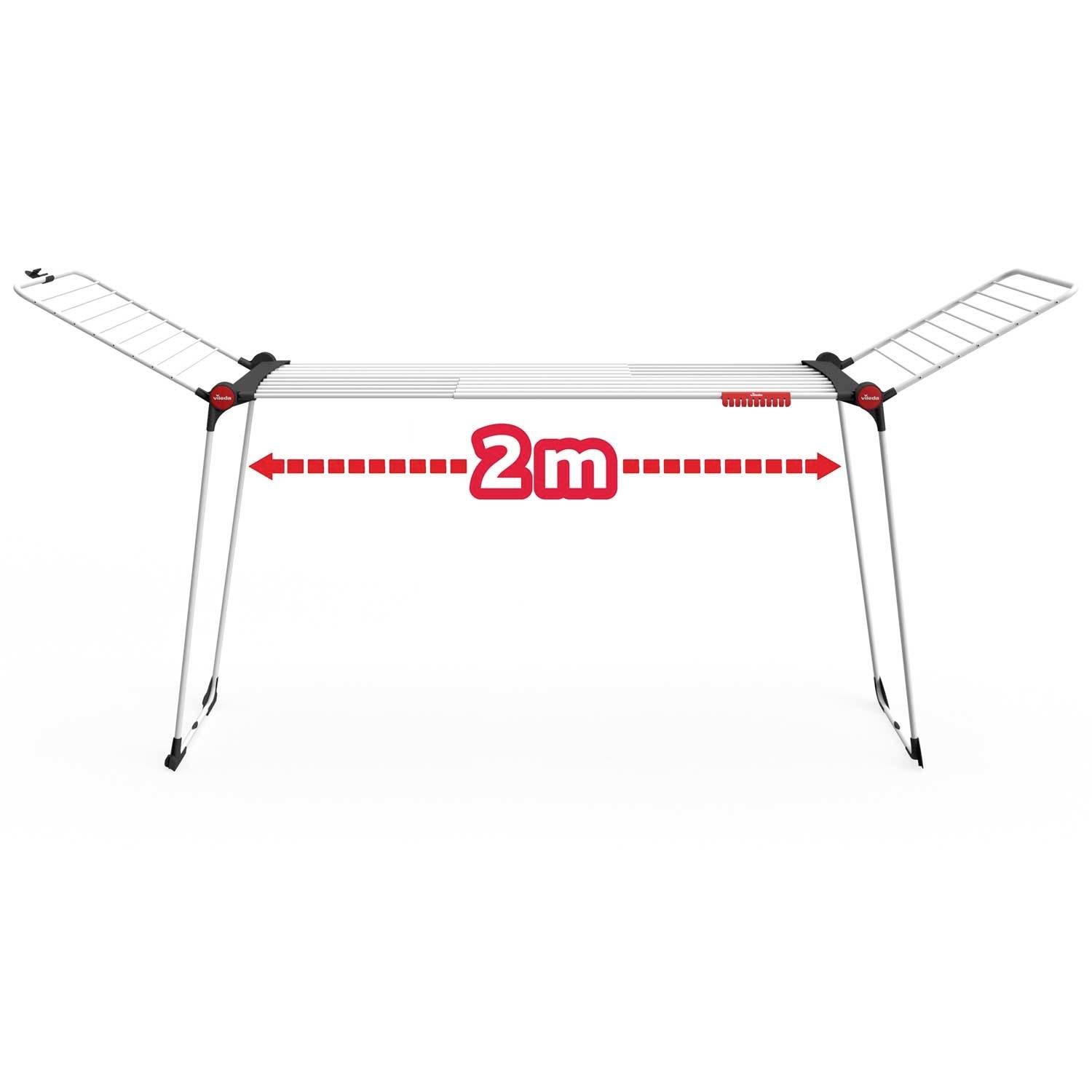 A clothes airer with fold-out wings. The text indicates a width of '2 m'.