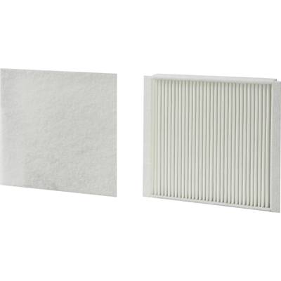 Two air filters: on the left a flat filter made of fibre material, on the right a pleated filter with a ribbed design.