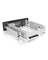 A silver-grey 3.5-inch metal hard drive enclosure with two drive bays, USB ports, and a cooling fan.