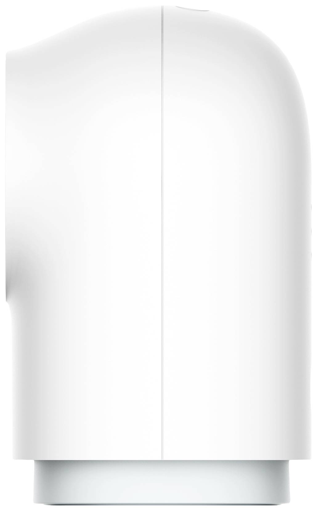 A white, cylindrical device with a smooth surface and rounded design, shown from the side.