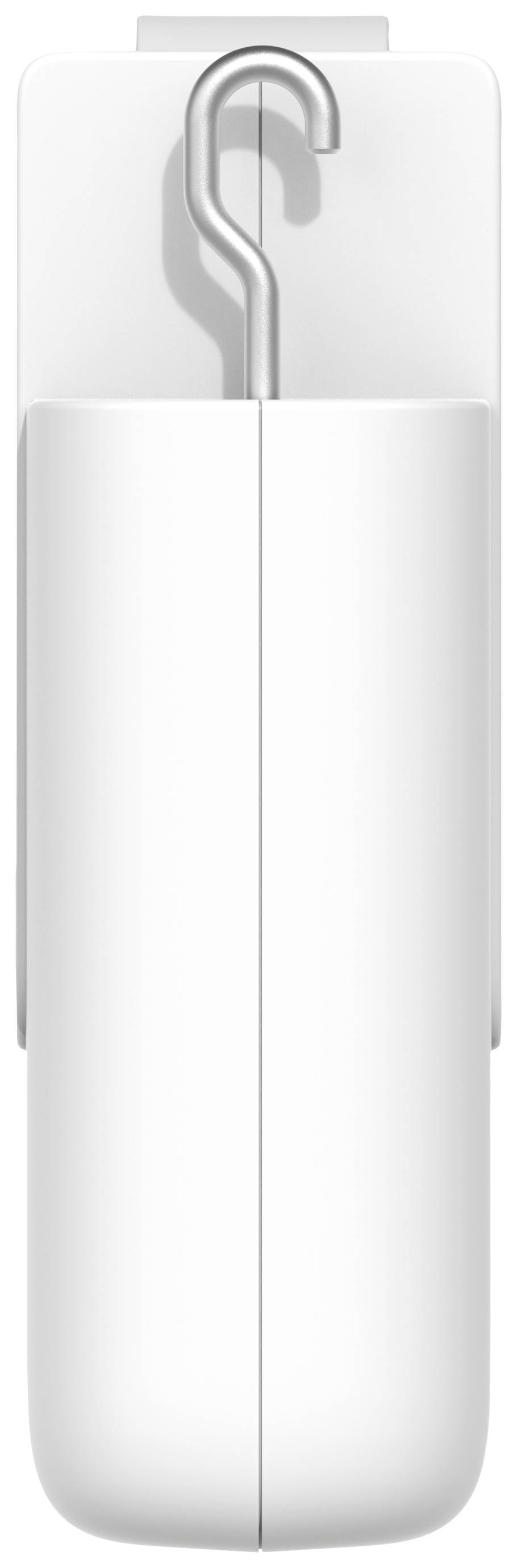 White door or window sensor with grey hook, suitable for security or alarm systems.