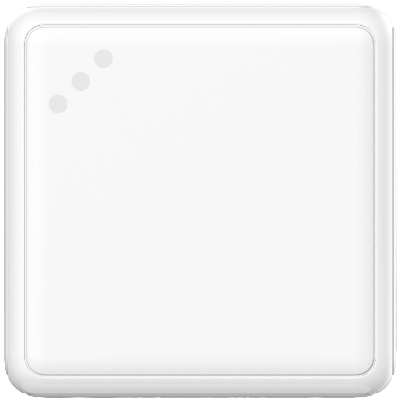 A white button with rounded corners and three small dots in the top left corner.