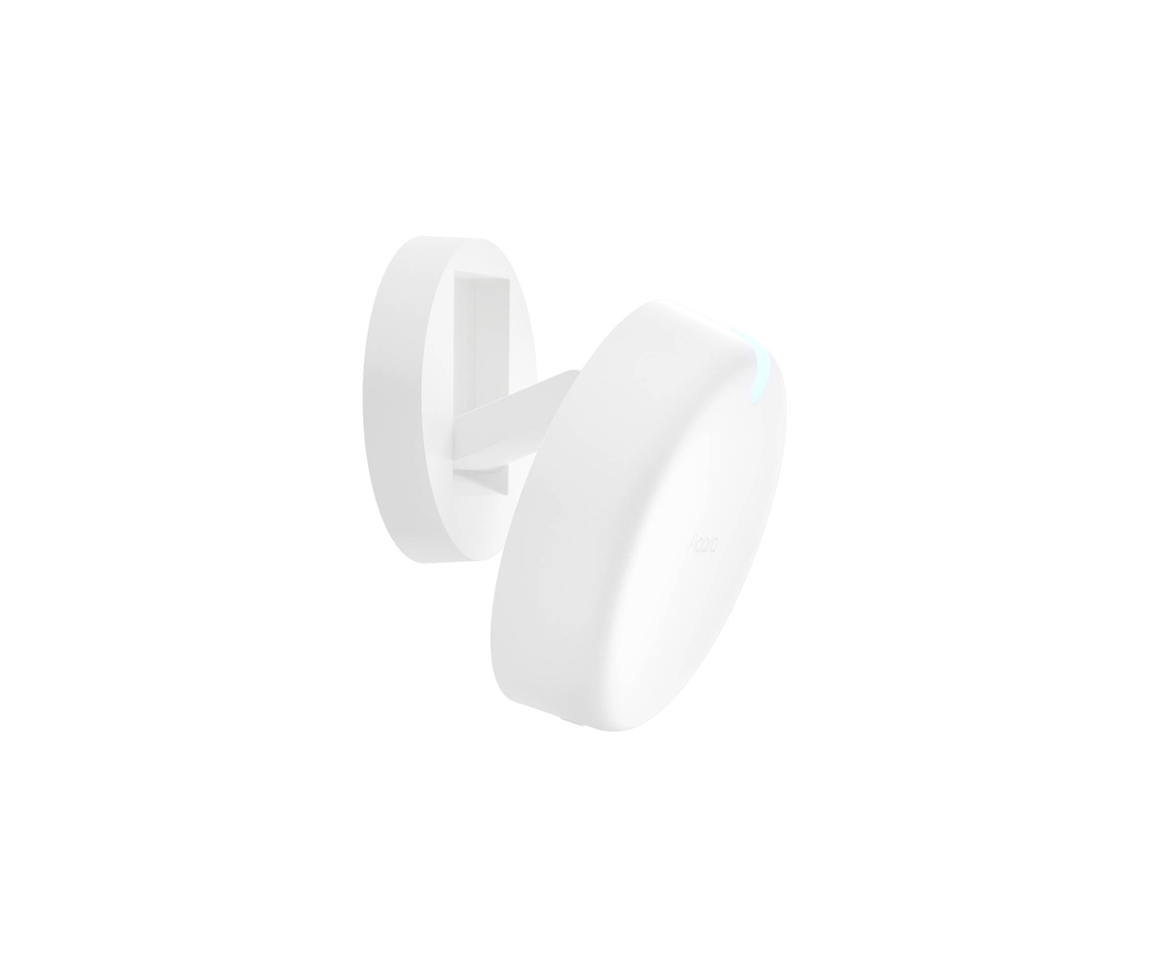 A white, circular safety device mounted on a wall bracket, suitable for wall mounting. It appears to be an electronic detector.